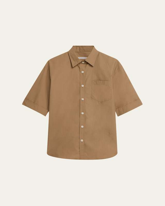 Oversized Short-Sleeve Cotton Twill Shirt